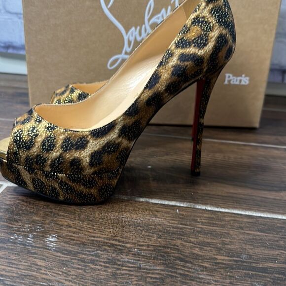👠Christian Louboutin Heels Print Lady Claude Peep Toe Leopard Pumps Size 36 - Picture 3 of 7